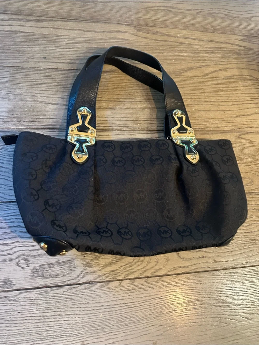 Michael Kors Black MK Logo Shoulder Bag with Gold-Tone Hardware